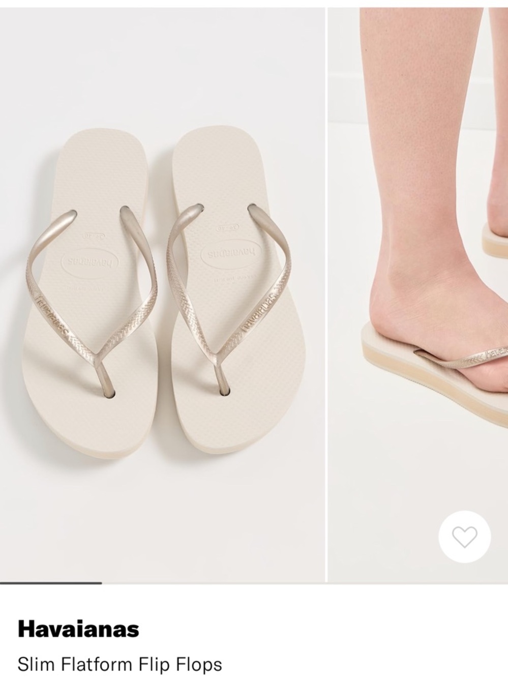 Havaianas Slim Flatform Flip Flops in sand with metallic champagne straps
